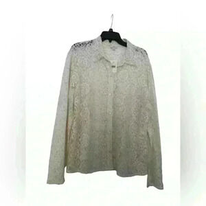 J. Jill Ivory Lace Button-Up Shirt XL NWT